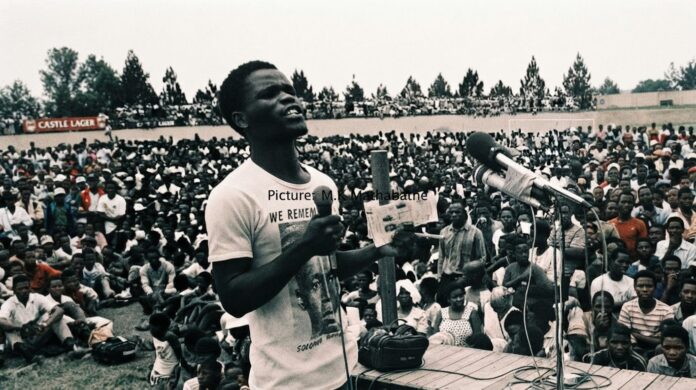 Bheki Nkosi exc member of the Mamelodi Youth Organization on the podium.